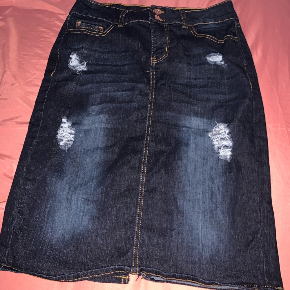 denim ripped pencil skirt